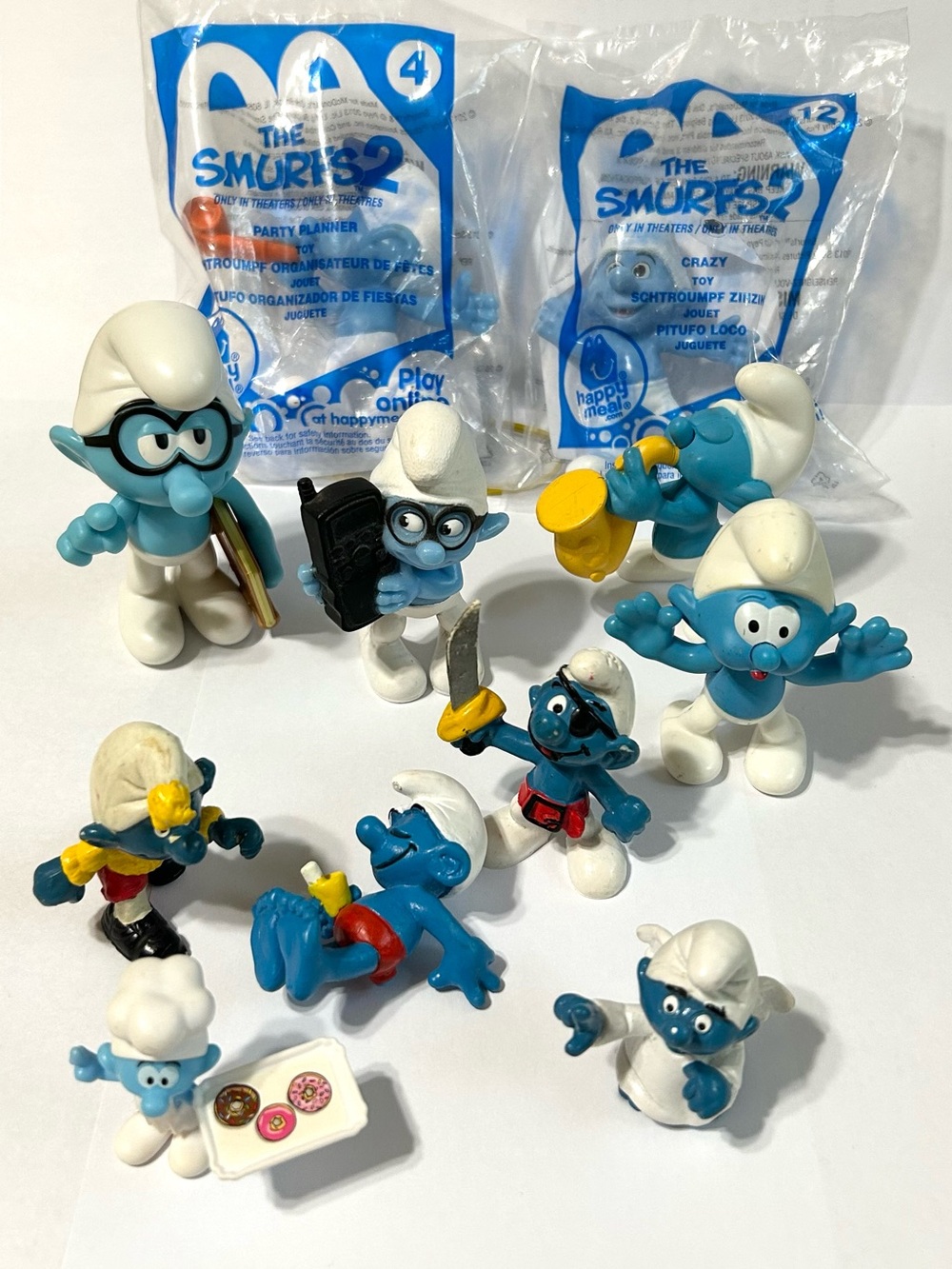 11 Smurfs - 4 Vintage 1978-84 + 7 more (2 are New)